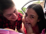 Brunette from village blowjob outdoors