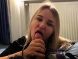 Blonde Babe Gives Sloppy Blowjob and Swallows Cum