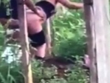 Spying blonde hooker fucking in the woods